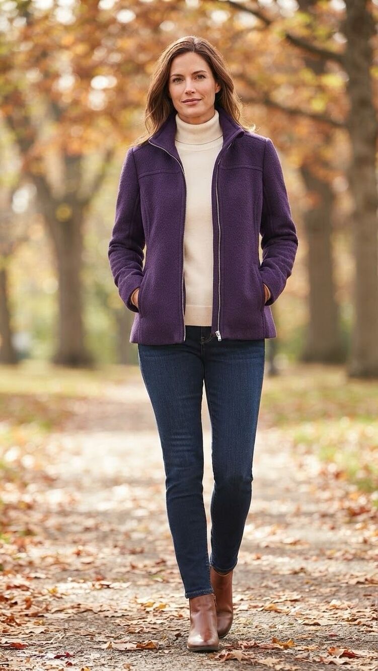Lands' End Purple Wool Blend Zip Jacket Coat Petite 6P Plum Winter Fall